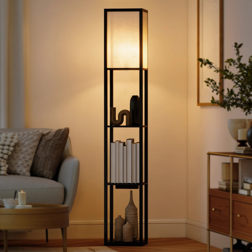 Lampada da Terra con Ripiani e USB ¨C zephmum ¨C Nero