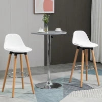 Set 2 Sgabelli da Bar Stile Nordico con Schienale, Cuscino e Poggiapiedi, Legno e Plastica, Bianco