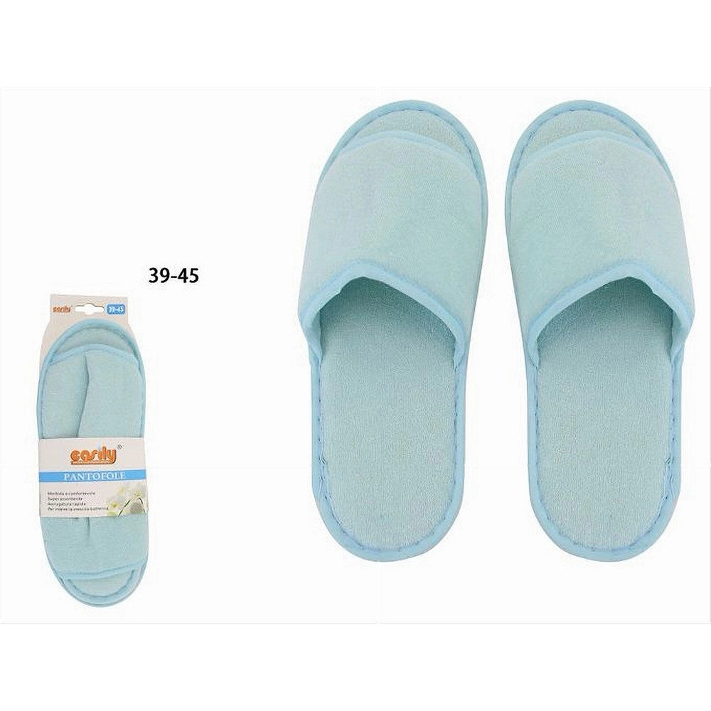 Trade Shop - Coppia Pantofole Ciabatte Bagno Tessuto Azzurro Taglia 39-45 Stanza Hotel 79682 -