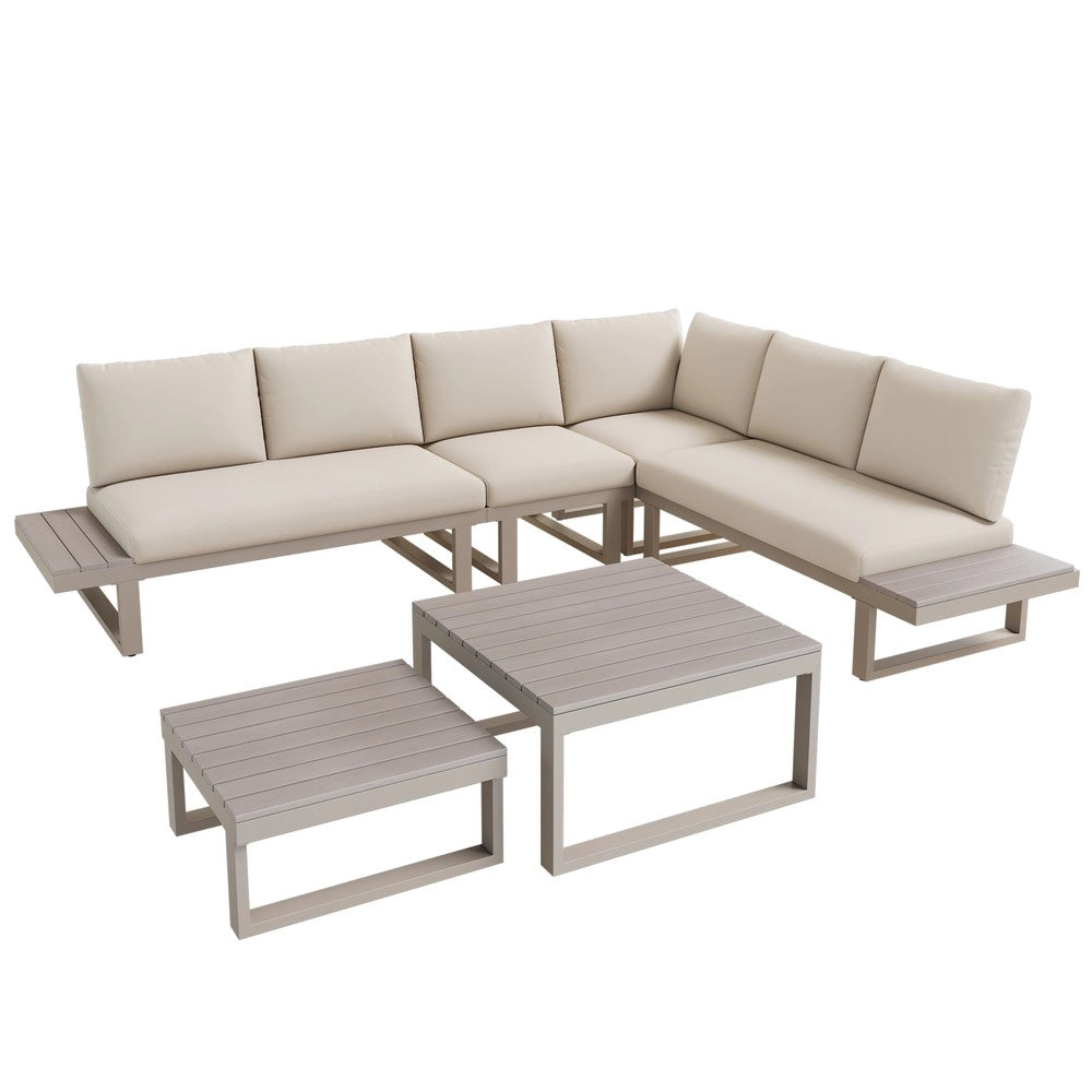 Set Divano da Giardino Angolare con Tavolini ¨C Xylo ¨C Beige, Acciaio Zincato