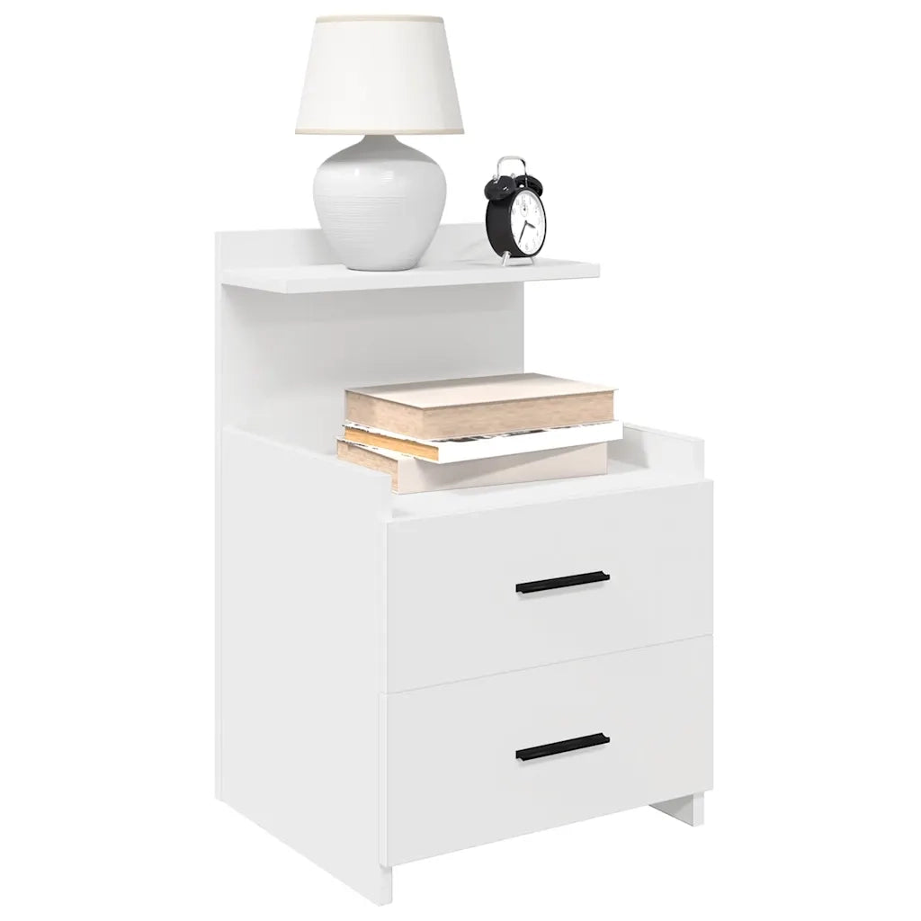 Comodini 2 pz con 2 Cassetti-Set di 2 Tavolino da notte bianchi 40x36,5x62 cm