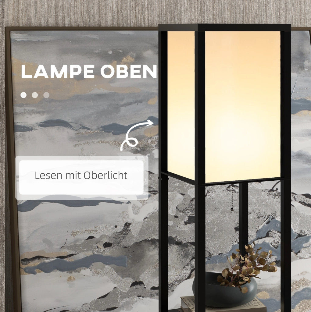 Lampada da terra nera con ripiani, 26 x 26 x 160 cm