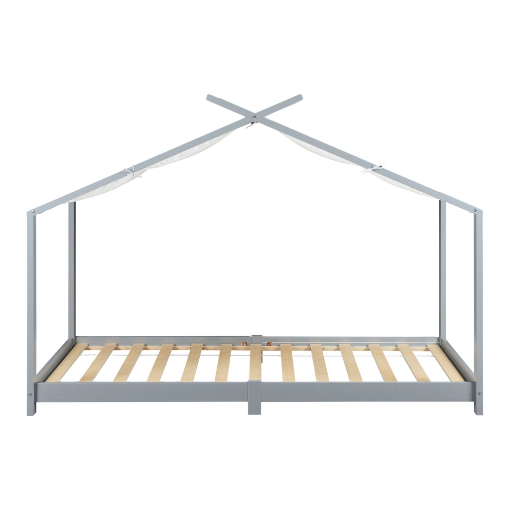 Letto Brome per Cameretta a Forma di Casetta e Materasso 90x200 cm Legno di Pino - Grigio [en.casa]