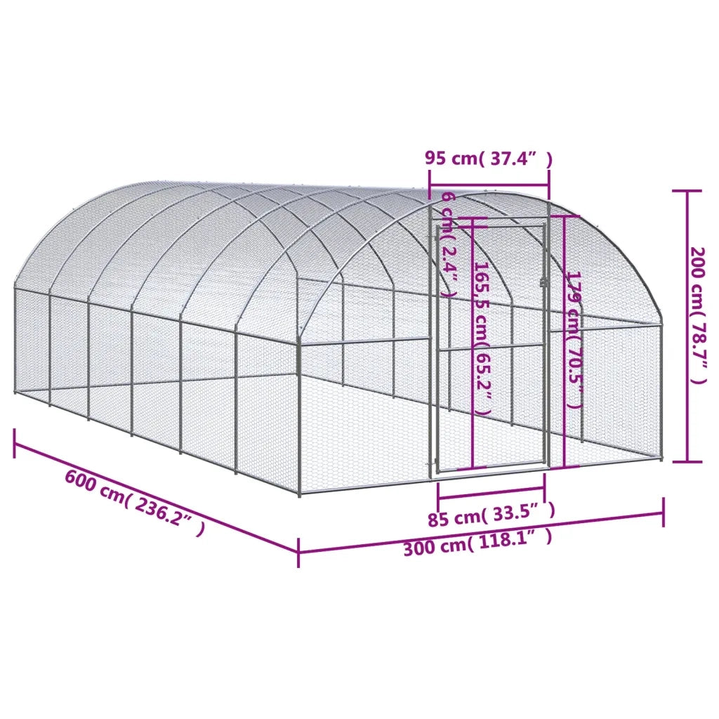 Pollaio per Esterni 3x6x2 m in Acciaio Zincato 3095465
