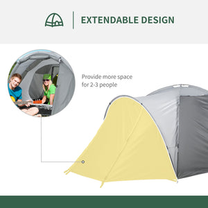 Tenda da Campeggio a Cupola per 2 Persone Estensibile 350x220x145 cm con 4 Porte e 3 Finestre Grigio