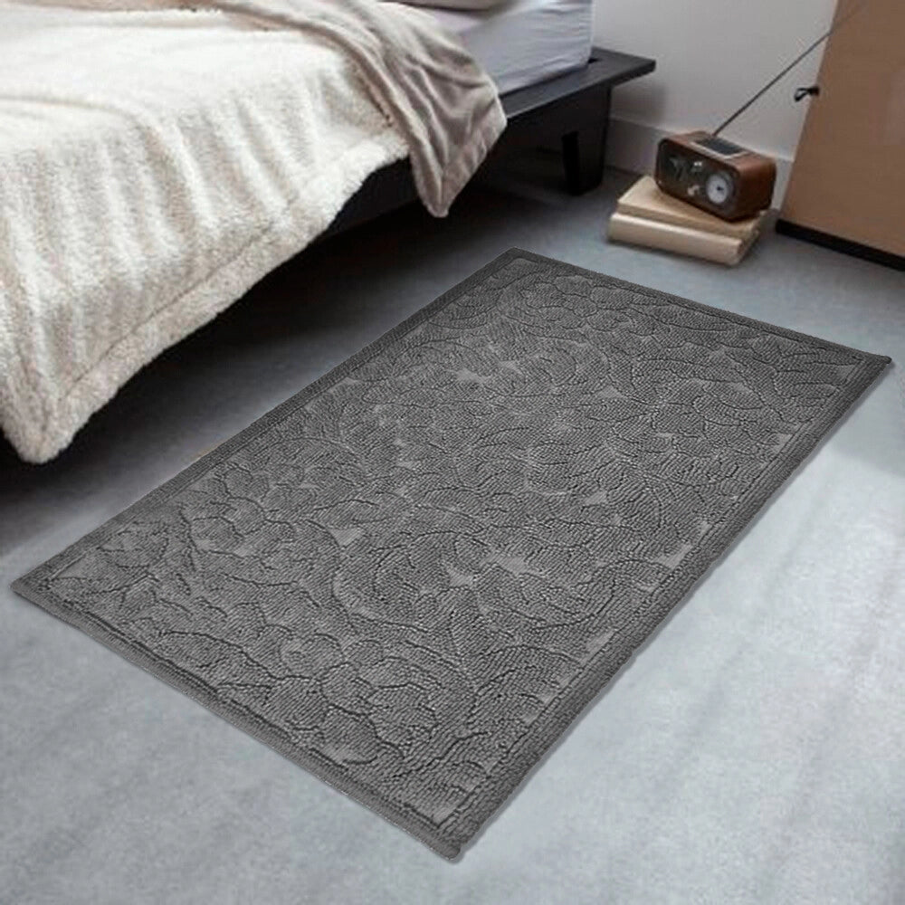 Tappeto Morbido Cotone 63x140 cm Scendiletto Bagno Camera Assorbente Antiscivolo Grigio Scuro