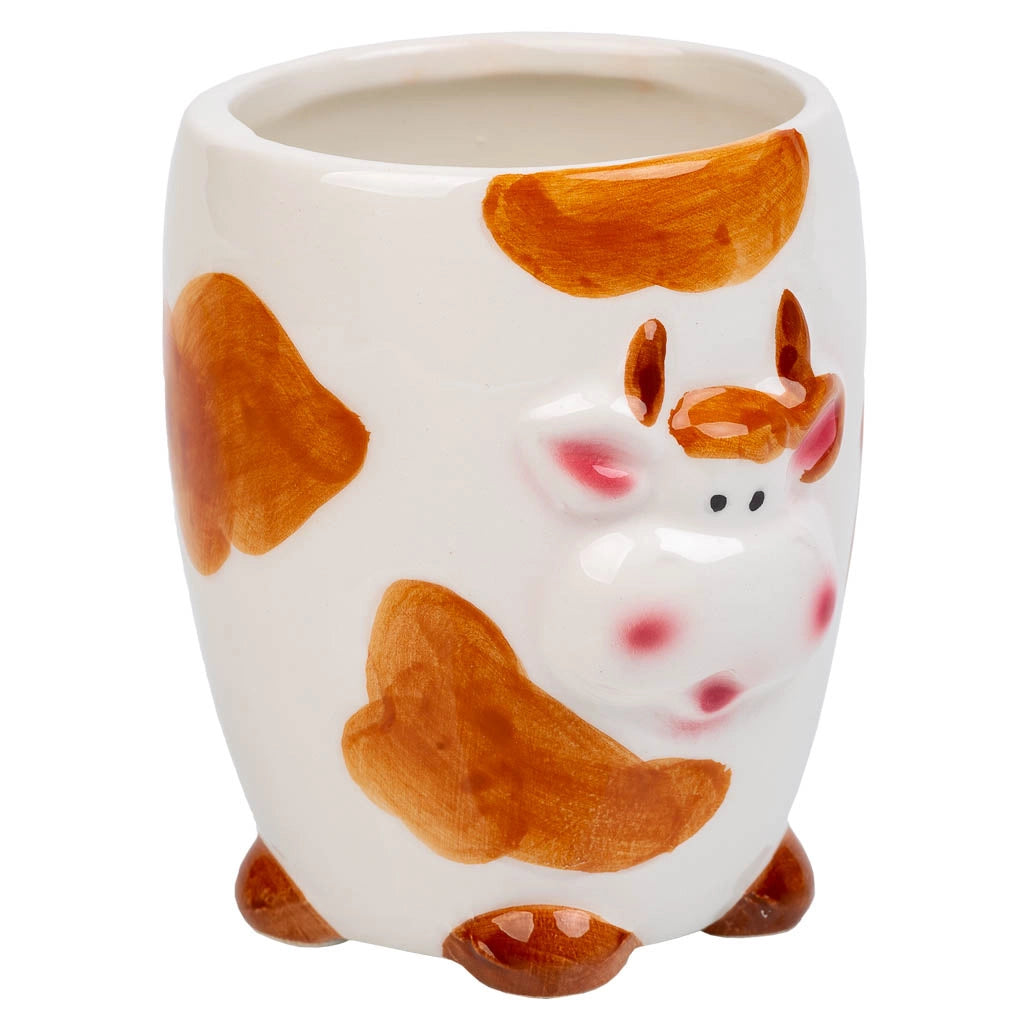 Portapenne mucca in ceramica marrone d7,5x10h