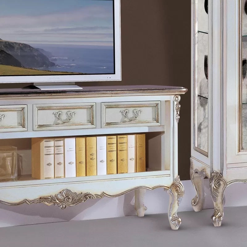 Parete attrezzata classica legno shabby bianco argento sx