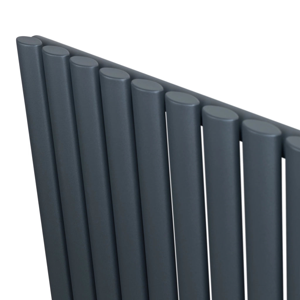 Radiatore Verticale Ovale 1800x240mm Grigio Antracite con Valvole TRV