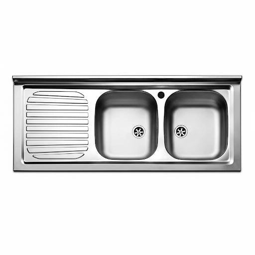 Lavello appoggio in acciaio inox 120 cm due vasche appoggio sx - Cromo