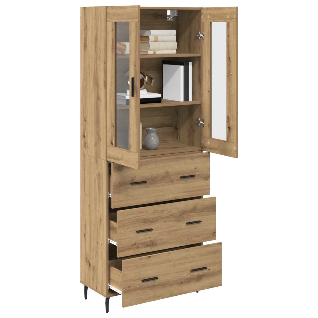 Credenza 2 pz-Set di 2 Buffet-Armadio da cucina Rovere artigianale Legno Stratificato e Vetro 763634