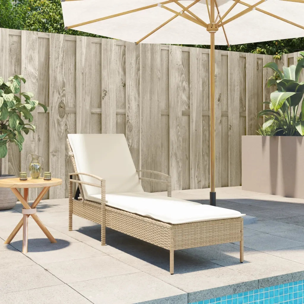 Lettino Prendisole | Sdraio da giardino | Lettino da sole con Cuscino Beige 63x200x81 cm in Polyrattan