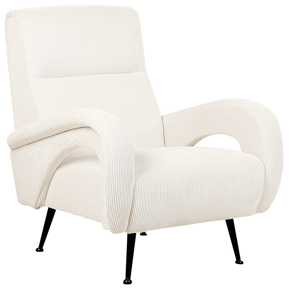 Poltrona in velluto a coste imbottita in stile retrò con schienale basso Bianco Sporco soggiorno camera da letto