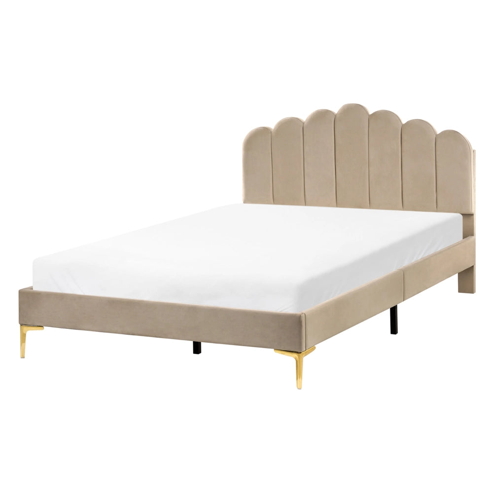 Letto matrimoniale 140 x 200 cm velluto Gambe in metallo tortora con testiera e base a doghe