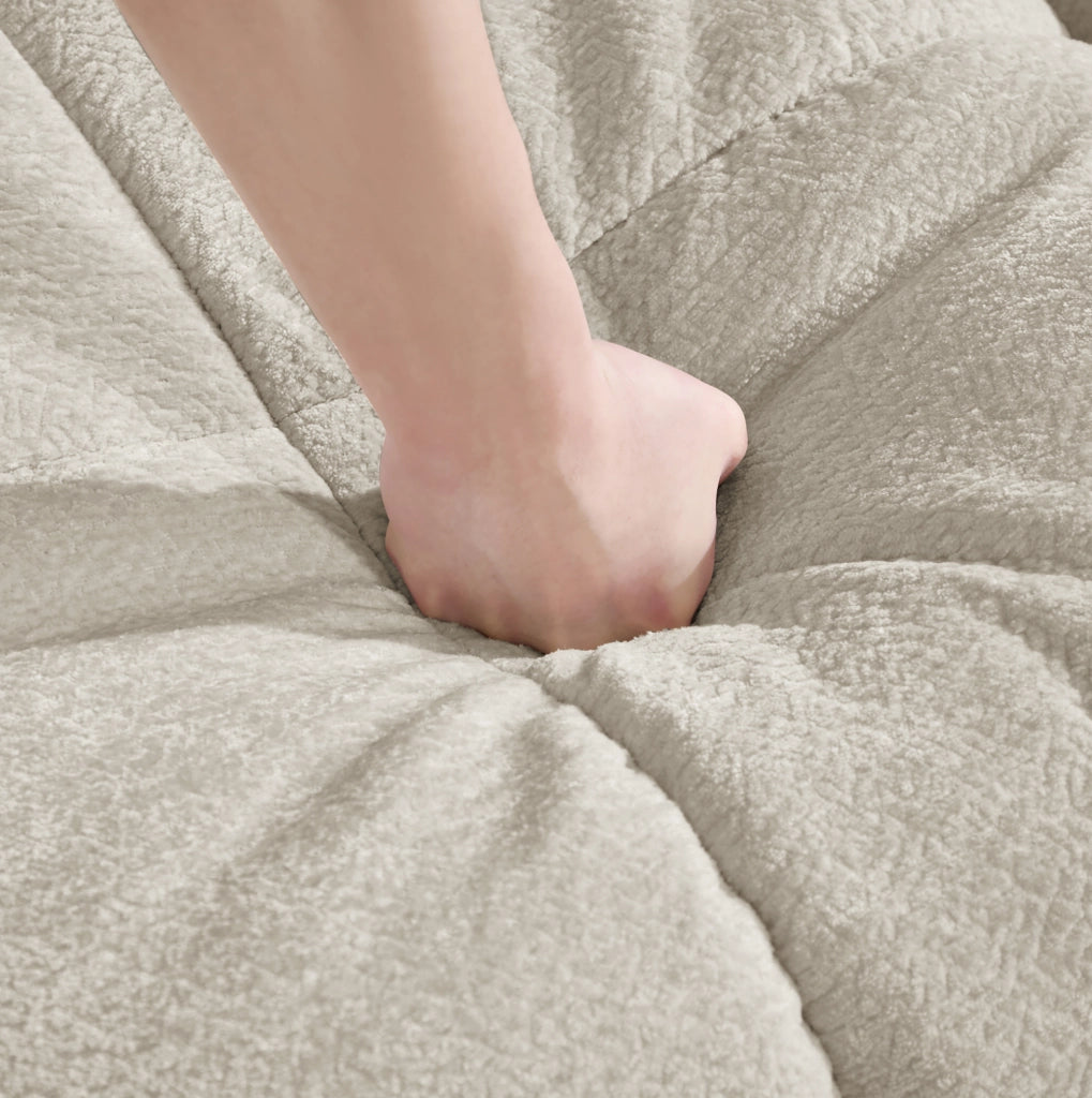 Divano angolare modulare a U 4 posti con 2 pouf mobili 330x149x90 cm in chenille kaki chiaro