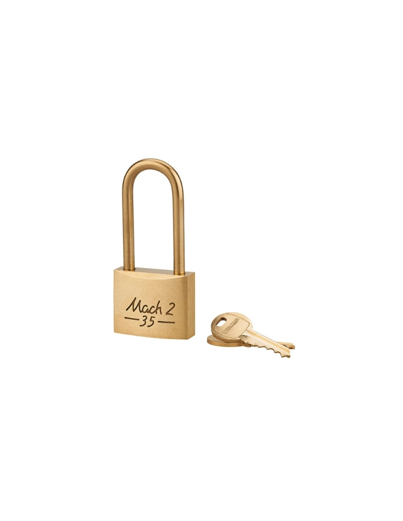 Lucchetto Mach 2 35mm arco alta e corpo in ottone massiccio lucido, 2 chiavi in ottone  - THIRARD