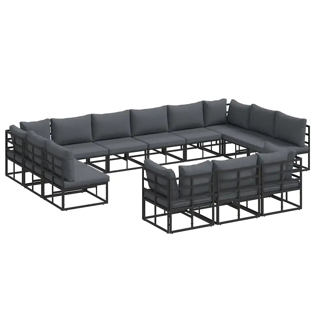 Set Divano da Giardino con cuscino 13 pcs Nero Alluminio 3378926