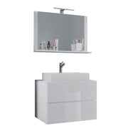Luce di Ezooza Mobile Sospeso con 2 cassetti Large con lavabo in ceramica di alta qualità e specchio, Bianco , lavabo Bianco
