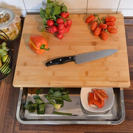 Pannello di legno di bambù grande 49x37x8 con cassetto di raccolta in acciaio inossidabile - pannello di legno naturale
