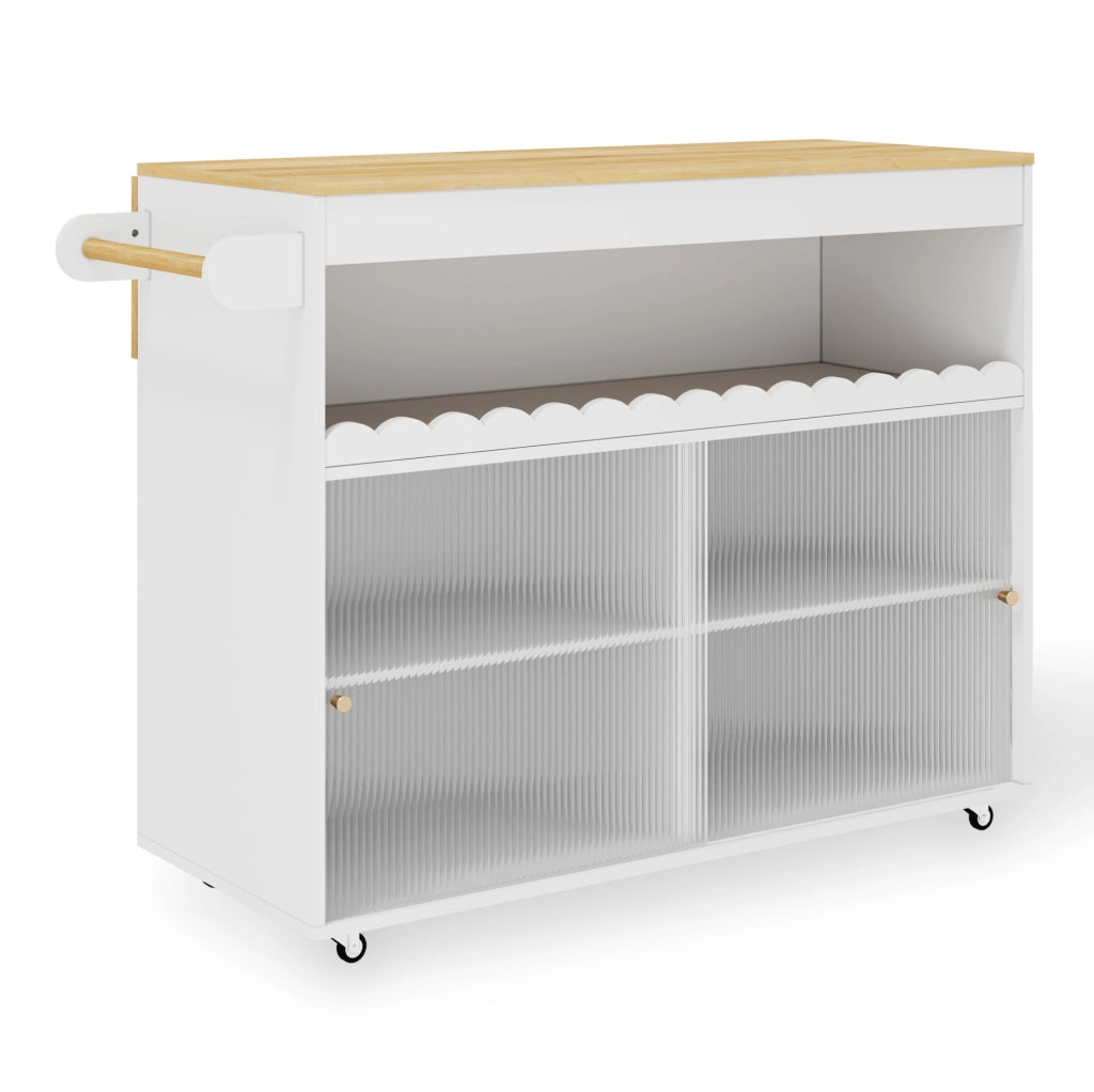Carrello cucina pieghevole 122x46(69)x91 cm con piano apribile; MDF; bianco e naturale