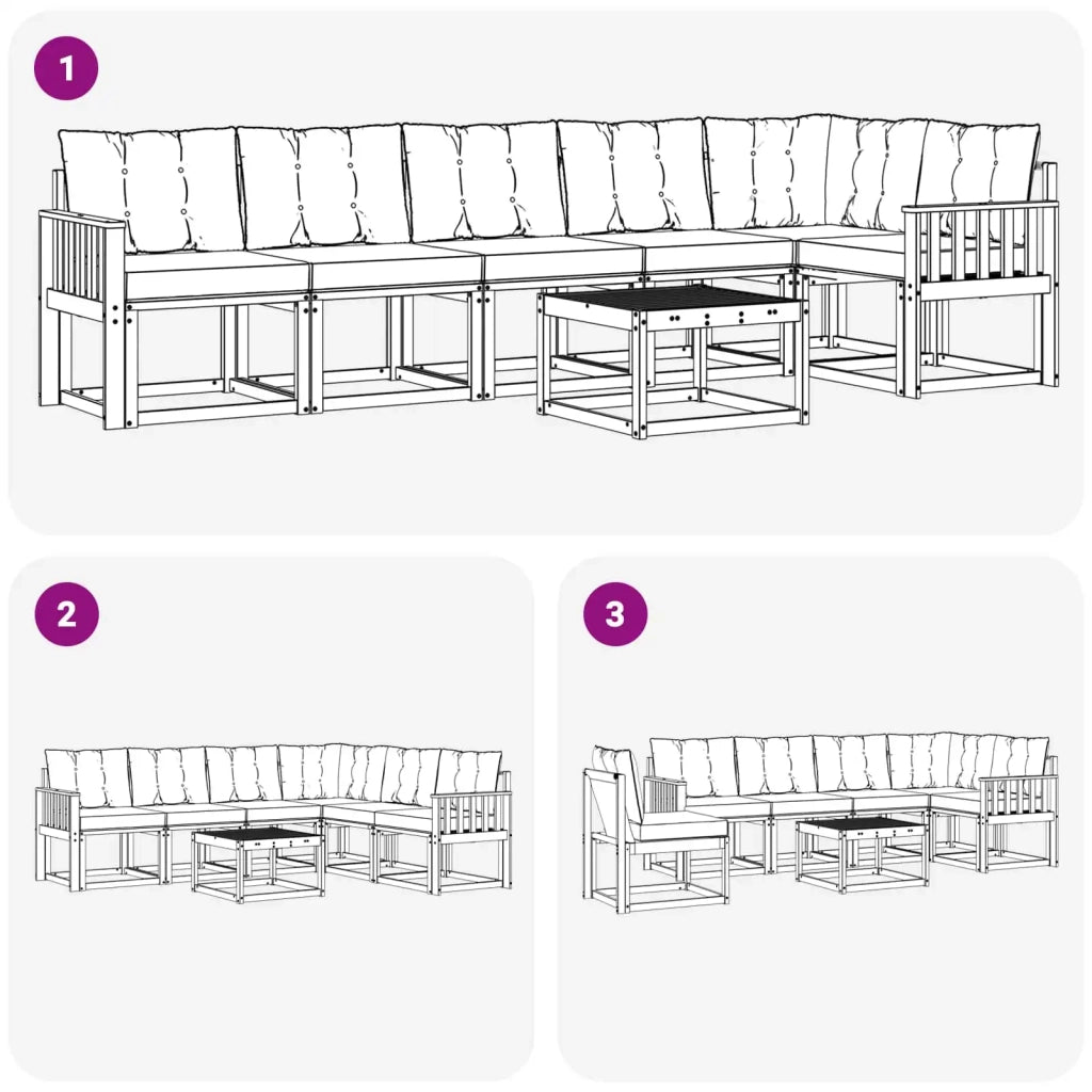 Set di divani da esterno 7 pz Bianco e Nero 3389546