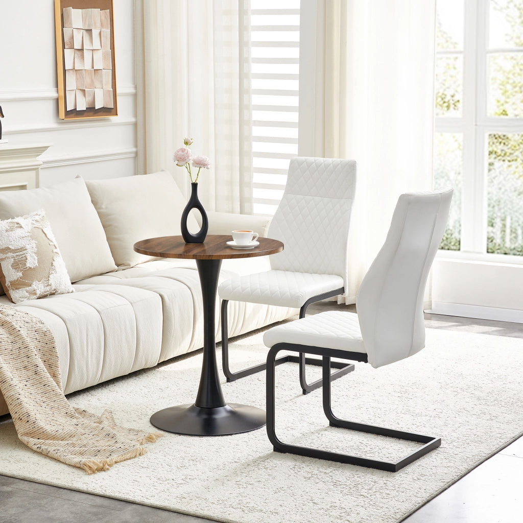 Set Tavolo Rotondo e 2 Sedie da Pranzo ¨C Xylo ¨C Piano MDF, Gambe Nero, Schienale Bianco