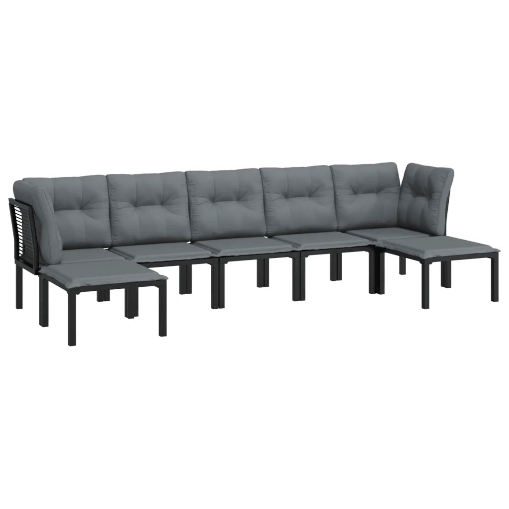 Set Salotto da Giardino 7 pz | Set di Mobili da Esterno Nero e Grigio in Polyrattan