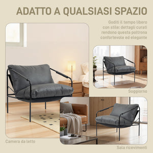 Poltrona da Salotto 74,5x75x77 cm con Cuscini Spessi in Pelle PU e Telaio in Metallo Grigio Carbone