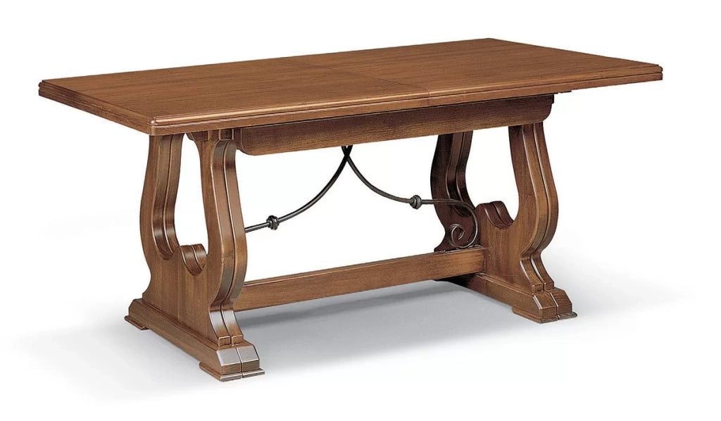 Tavolo fratino con ferro allungabile in legno arte povera noce scuro 180x100 (102) - Mobili 2G