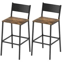 Set 2 Sgabelli da Bar con Schienale e Poggiapiedi Integrato in Stile Industriale, Marrone Rustico