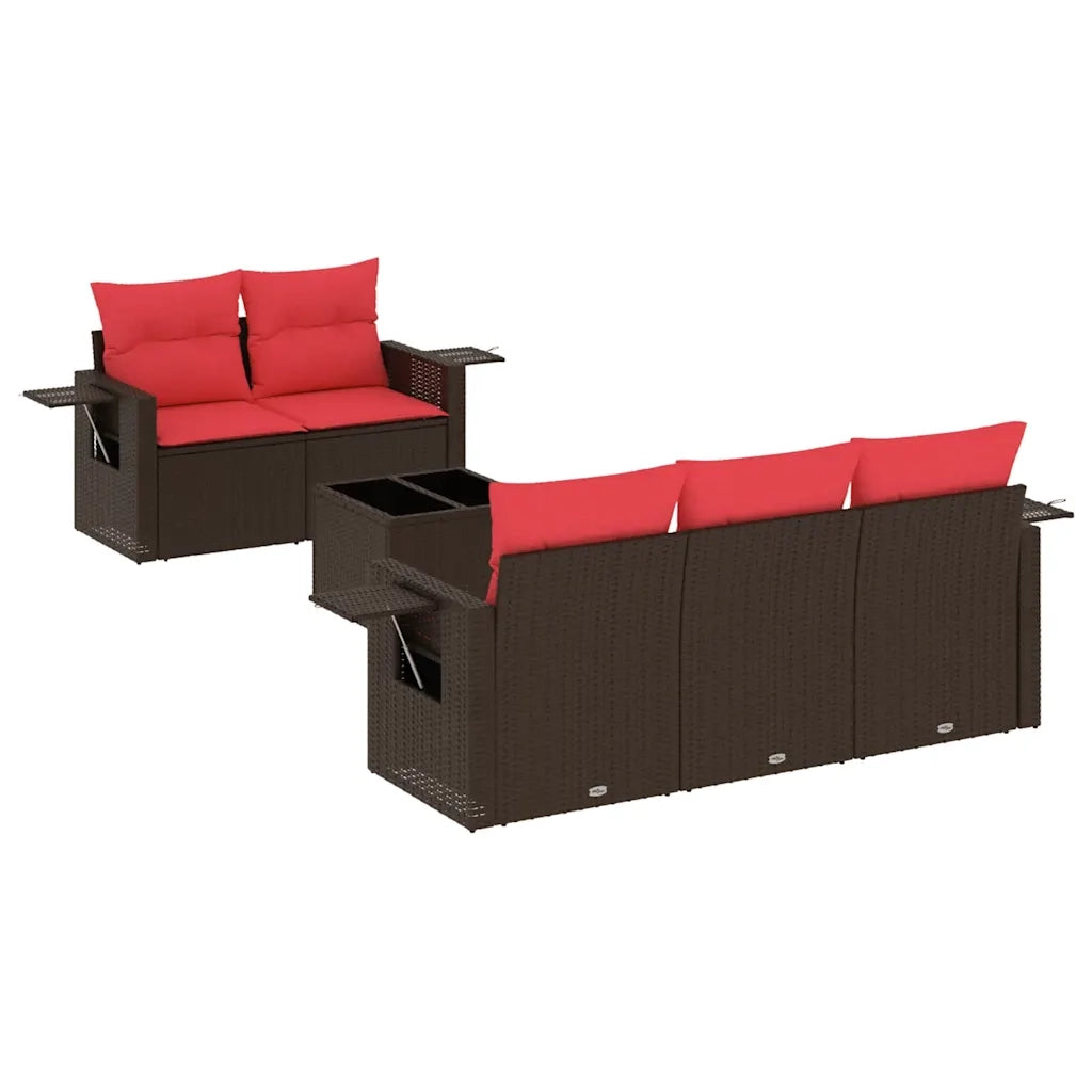 Set Divani da Giardino 6 pz con Cuscini Marrone in Polyrattan 3219903