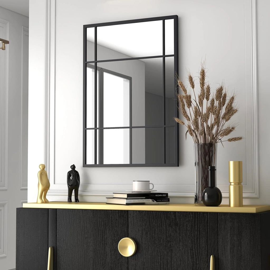 Specchio da Parete, Specchio Rettangolare Decorativo con Cornice in Metallo Antiruggine, Design Infrangibile, per Soggiorno, Caminetto, Orizzontale/Verticale, 100 x 70 cm