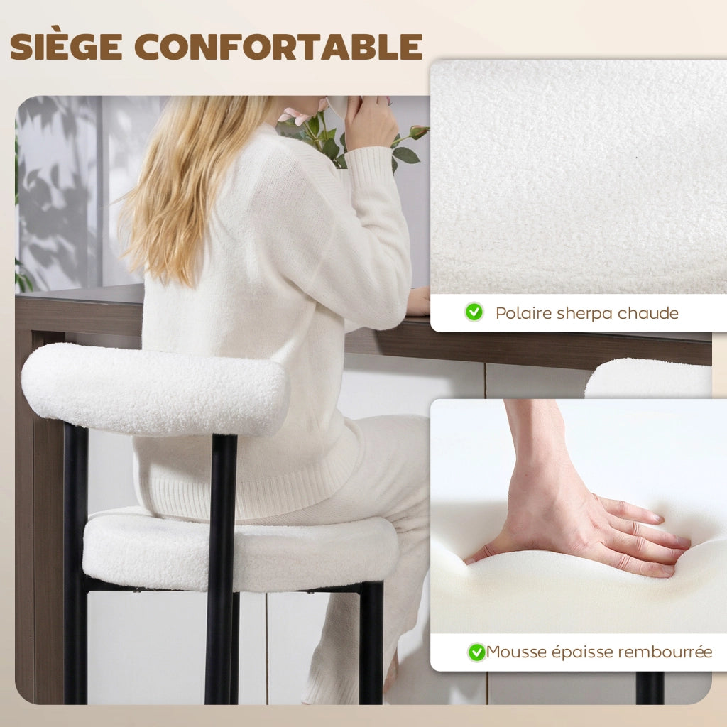 Sgabelli da Bar ¨C Zephmum ¨C Tessuto Bouclette Bianco 50x52.5x98cm