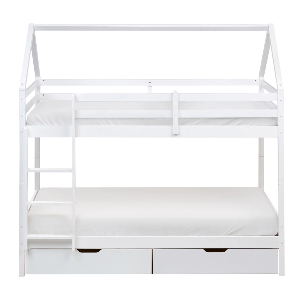 Letto a castello in legno di pino con cassetti bianchi 90 x 200 cm cameretta bambini