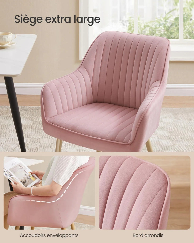 Sedia da pranzo poltrona seduta imbottita con braccioli larghezza seduta 49 cm gambe in metallo rivestimento in velluto portata 110 kg per soggiorno o camera da letto rosa 12_0004915