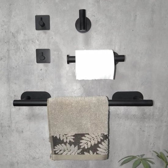 Accessori bagno - Asciugamani adesivi 16 pollici - Supporto per carta igienica 63 cm - Set di 5 stanghe per asciugamani con cappio e 2 ganci - Montaggio a parete.