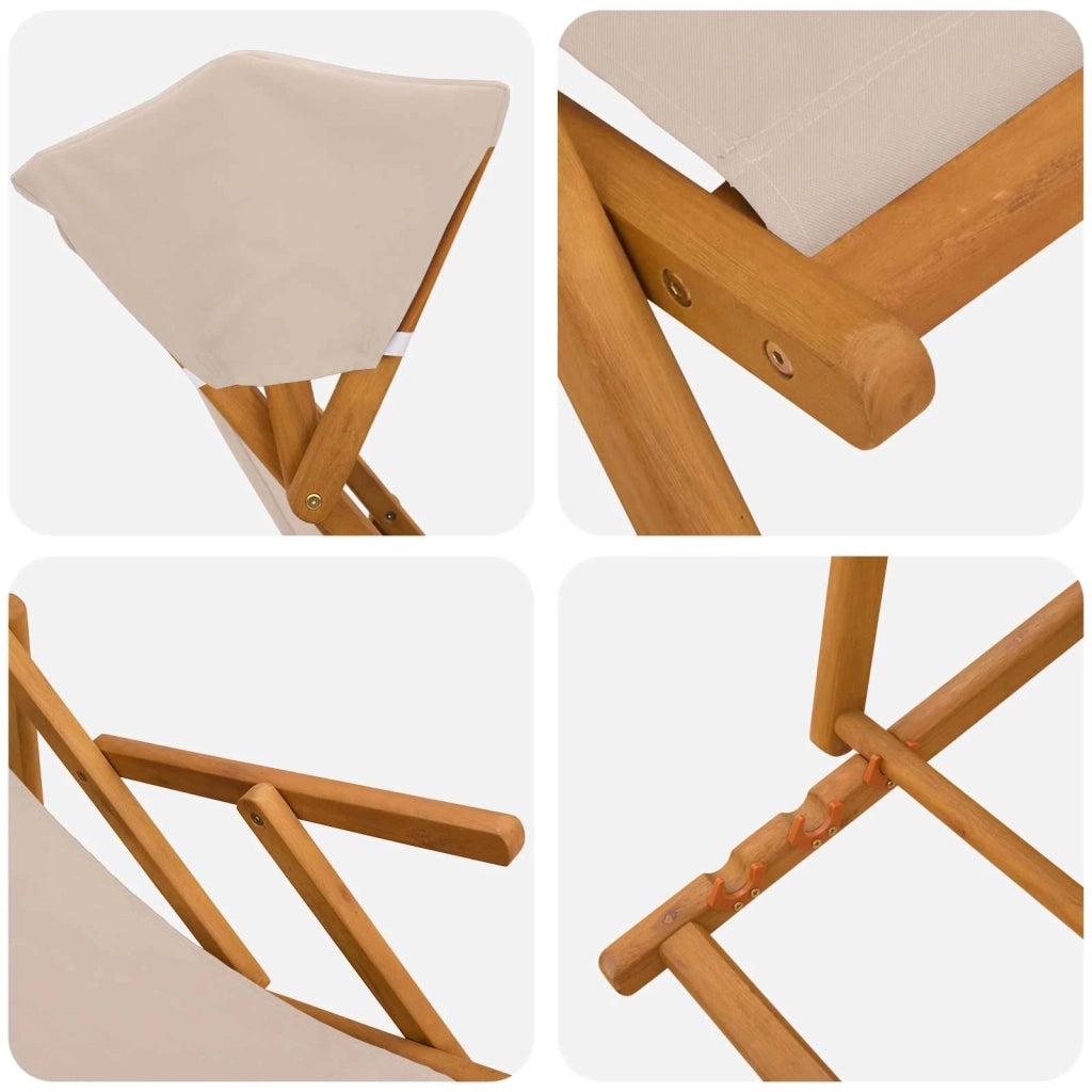 Lettino 3 Posizione Legno di Eucalipto Massello Beige 42024888