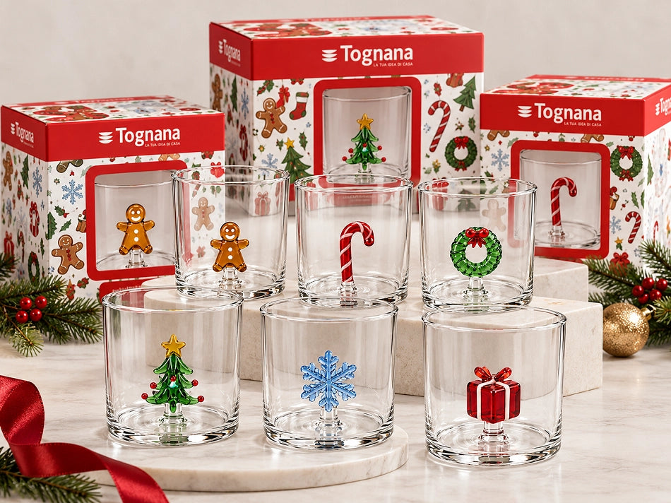 1 Pezzo Bicchiere Natale Tognana Cheermas 350 cc con Decoro 3D 6 Decori
