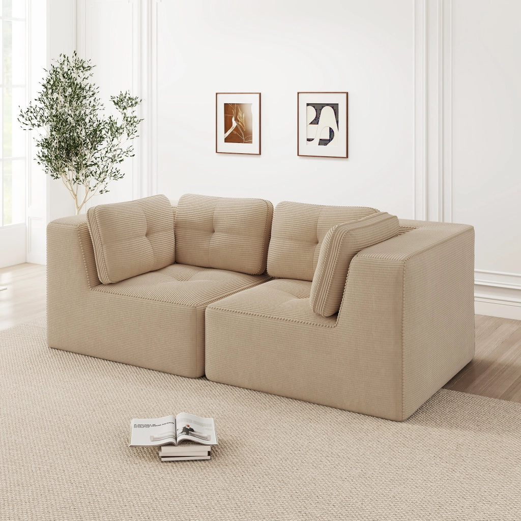DIVANO ANGOLARE MODULARE IN CORDUROY BEIGE