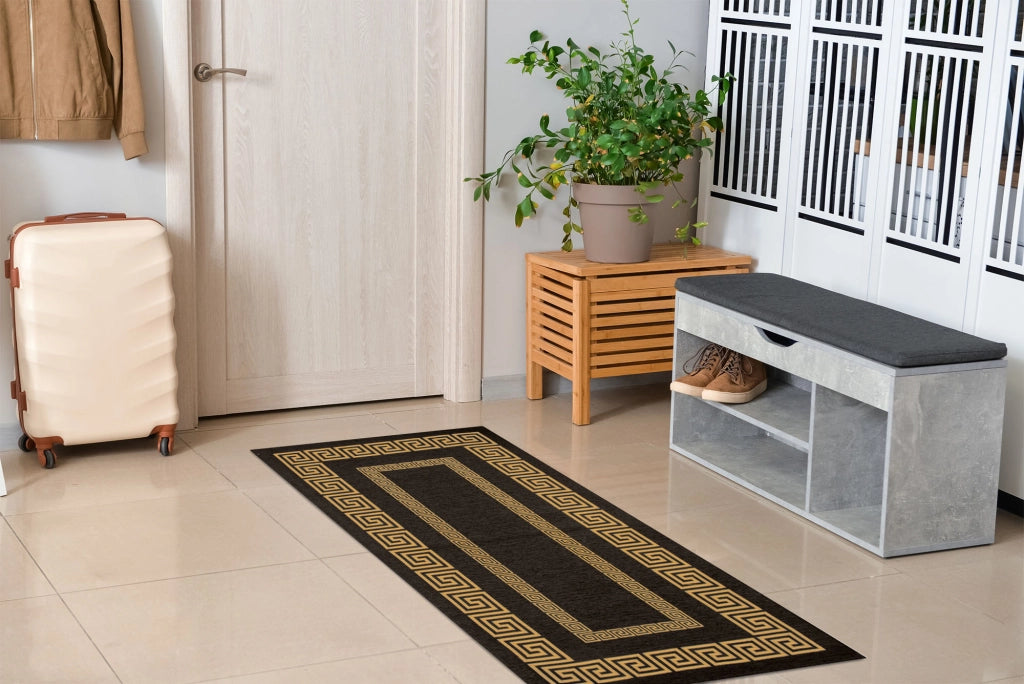 Tappeto Arredo Moderno Morbido in Ciniglia Ingresso Antiscivolo Prodotto Italiano  Soggiorno Camera Salotto Disegni Piazzati Cotone Varie Misure Grande Atena/Nerosenape - 65x300 cm