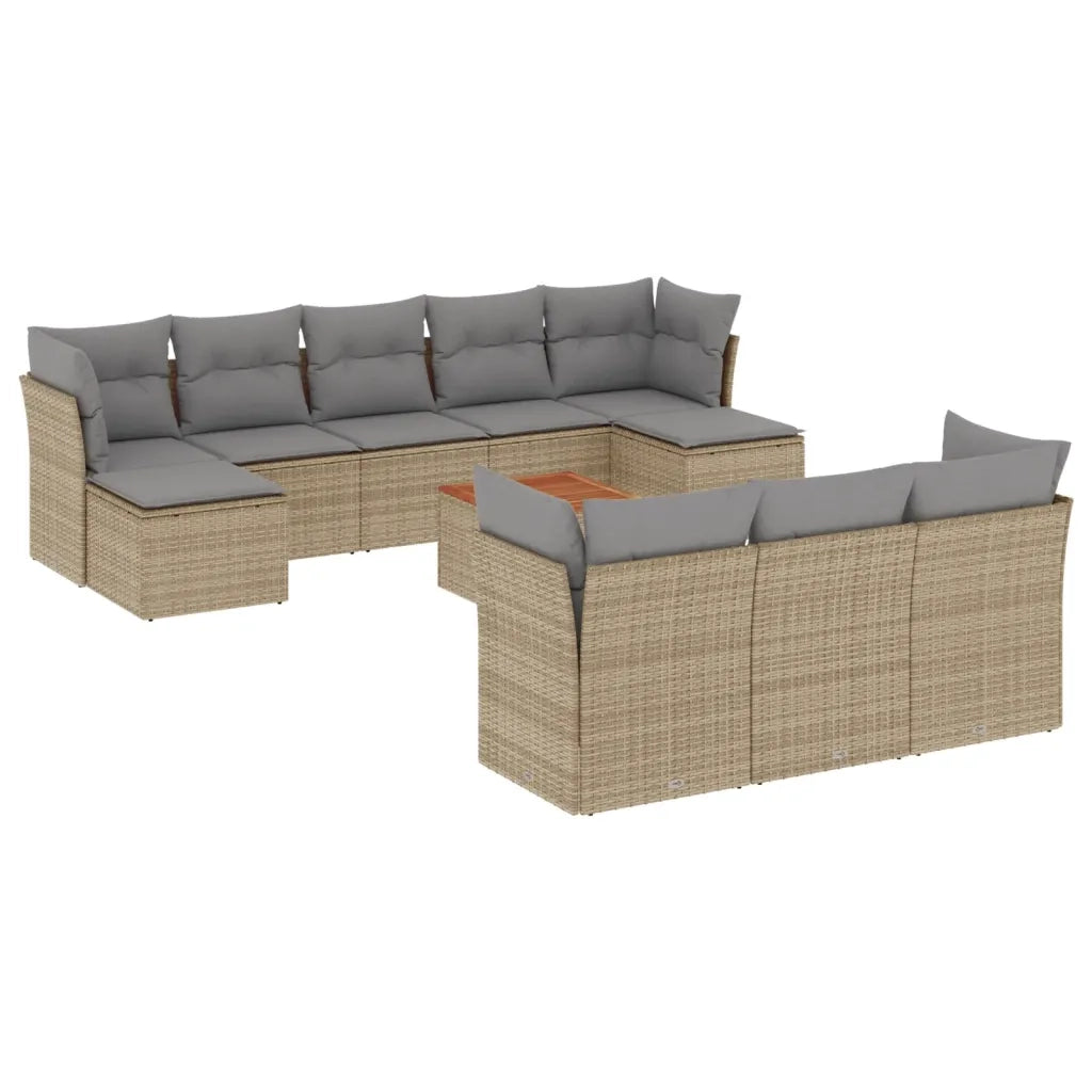 Set Divani da Giardino 11 pz con Cuscini Beige in Polyrattan