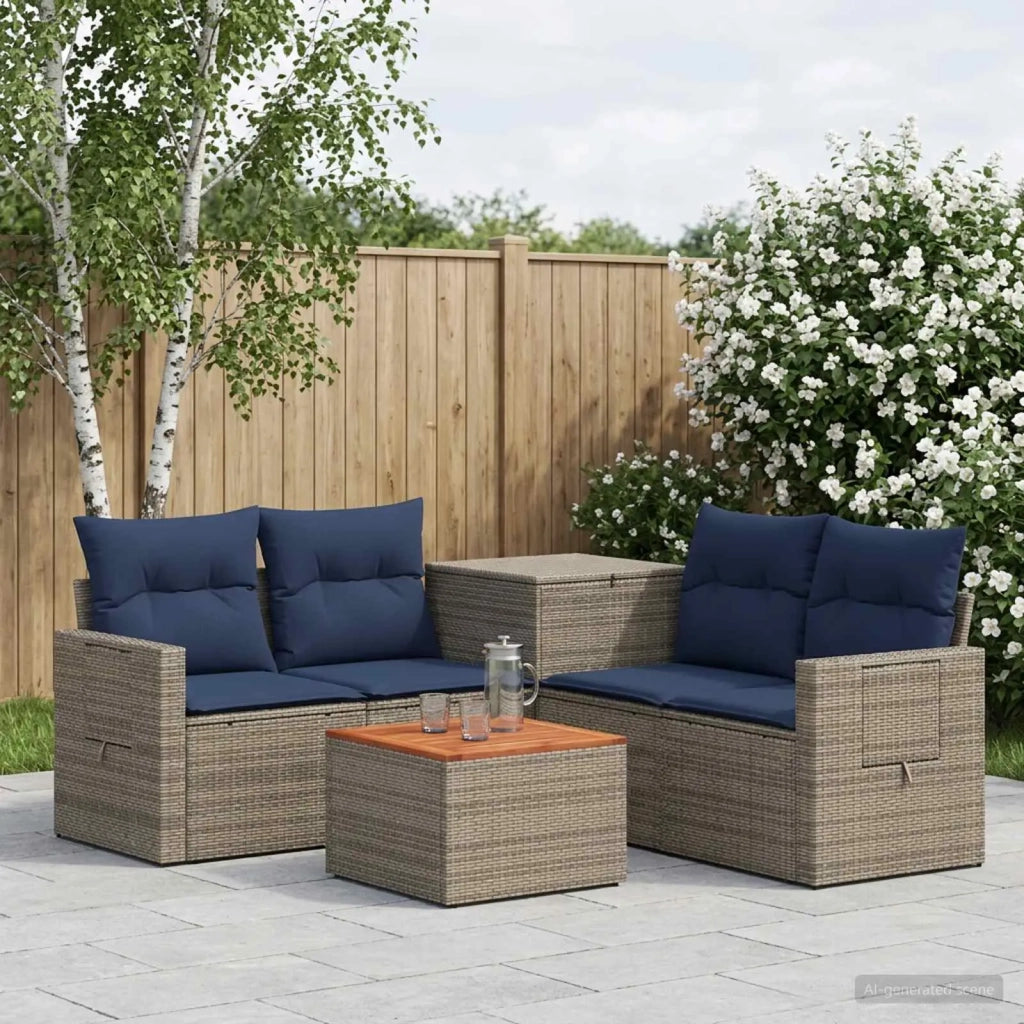 Set di divani 6 pz Grigio e Blu Navy Rattan sintetico e Acciaio 3447463