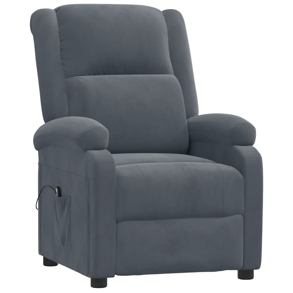 Poltrona Elettrica Reclinabile Grigio Scuro in Vera Pelle 3098394
