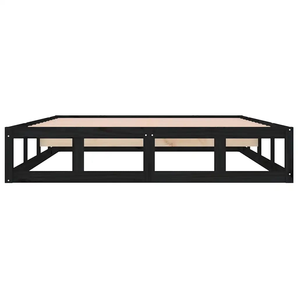 Giroletto-Struttura Letto Nero 140x190 cm in Legno Massello 625735