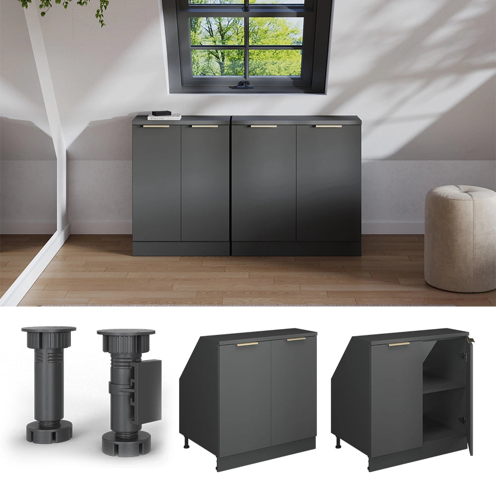 Mobile sottotetto Rion Antracite-oro/Antracite 80 x 83.8 cm con 2 porte, carcassa 60 cm profondità Vicco