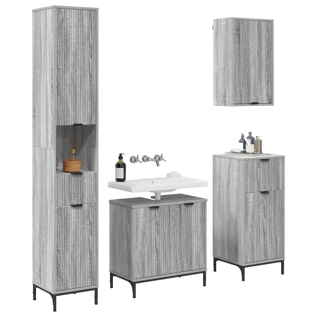 Set di mobili per il Bagno | Armadio da bagno con cassetto con porta Grigio Sonoma