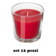 Trade Shop - Set 12 Pezzi Candele In Bicchiere Rosse Fragranza Fragola Rilassante Cera -