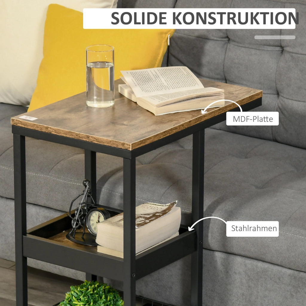 Tavolino con rotelle stile industriale ¨C Xylo ¨C acciaio e legno marrone nero