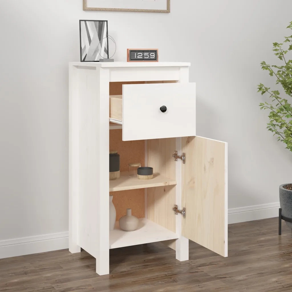 Credenza Bianca 40x35x80 cm in Legno Massello di Pino 813756