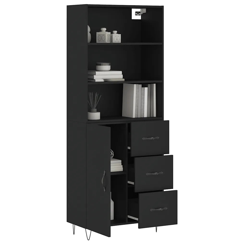 Credenza | Madia | Buffet da pranzo | Armadio da pranzo Nera 69,5x34x180 cm in Legno Multistrato